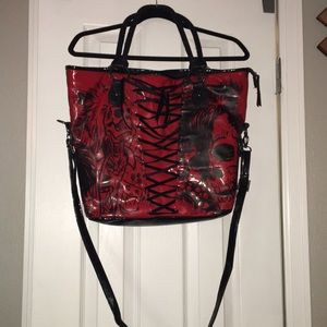 Large pleather corset skull purse